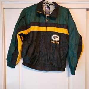 Vtg Pro Player Green Bay Packers Windbreaker Jacket Mens Large Green Yellow NFL